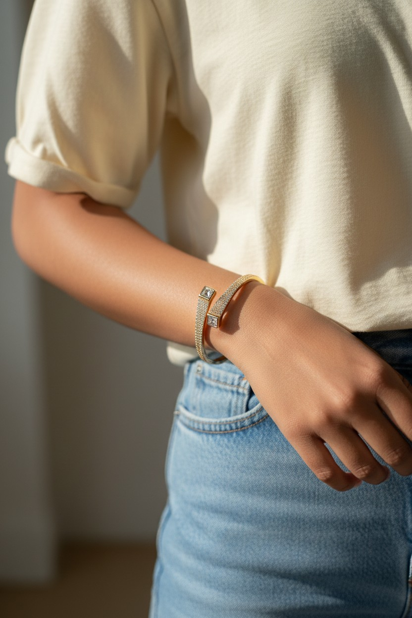 Aurora Glint Pave-Set Bypass Bangle