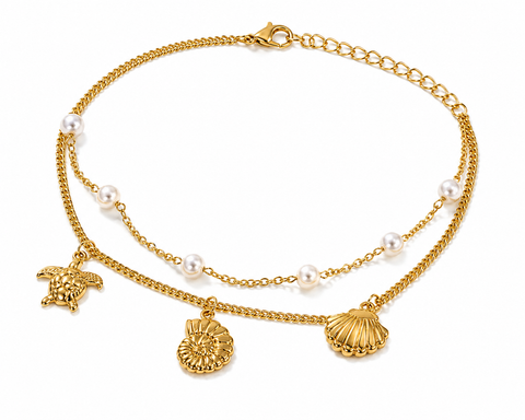Pearl Charm Layered Gold Anklet