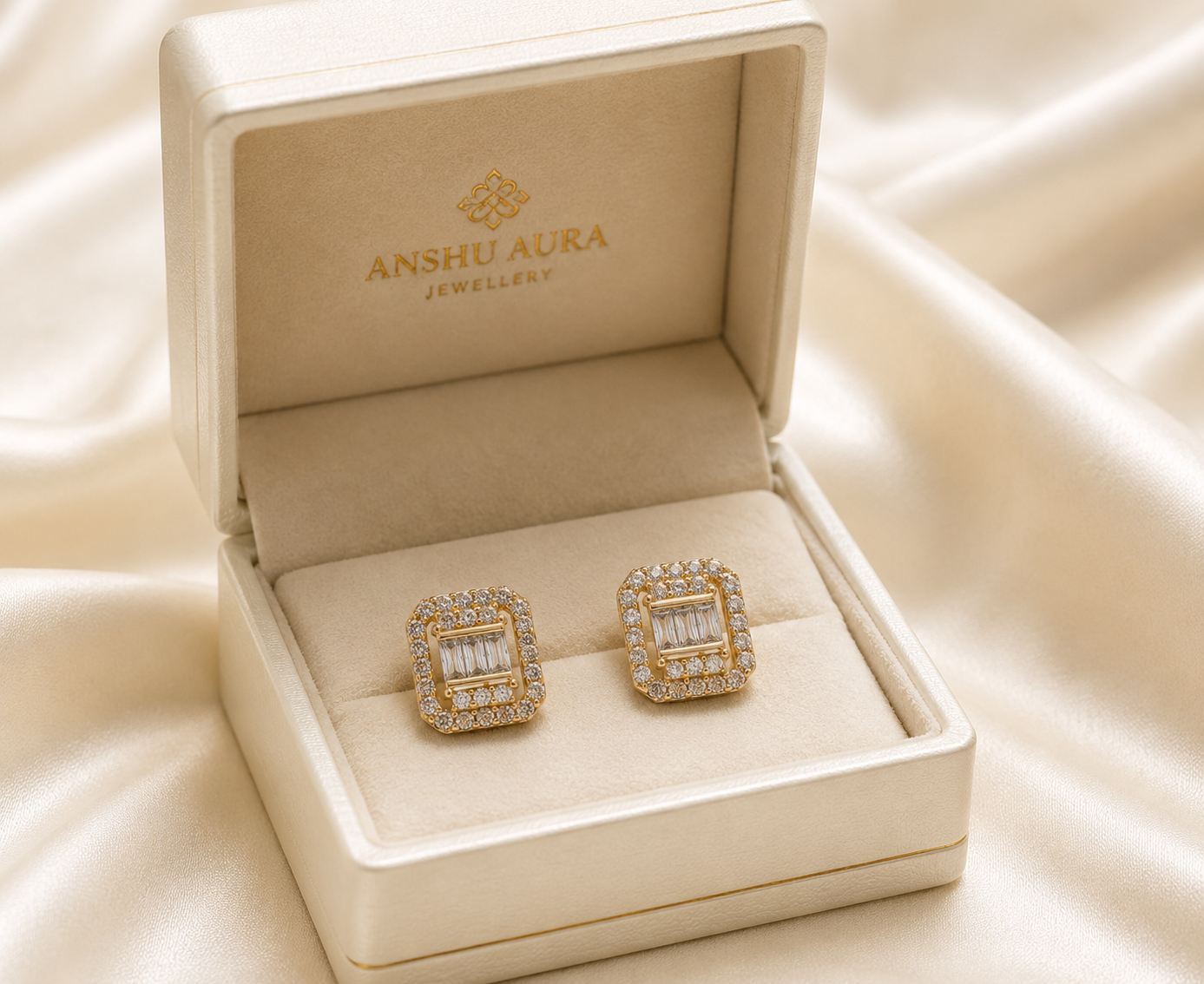 Royal Radiance Square Crystal Stud Earrings