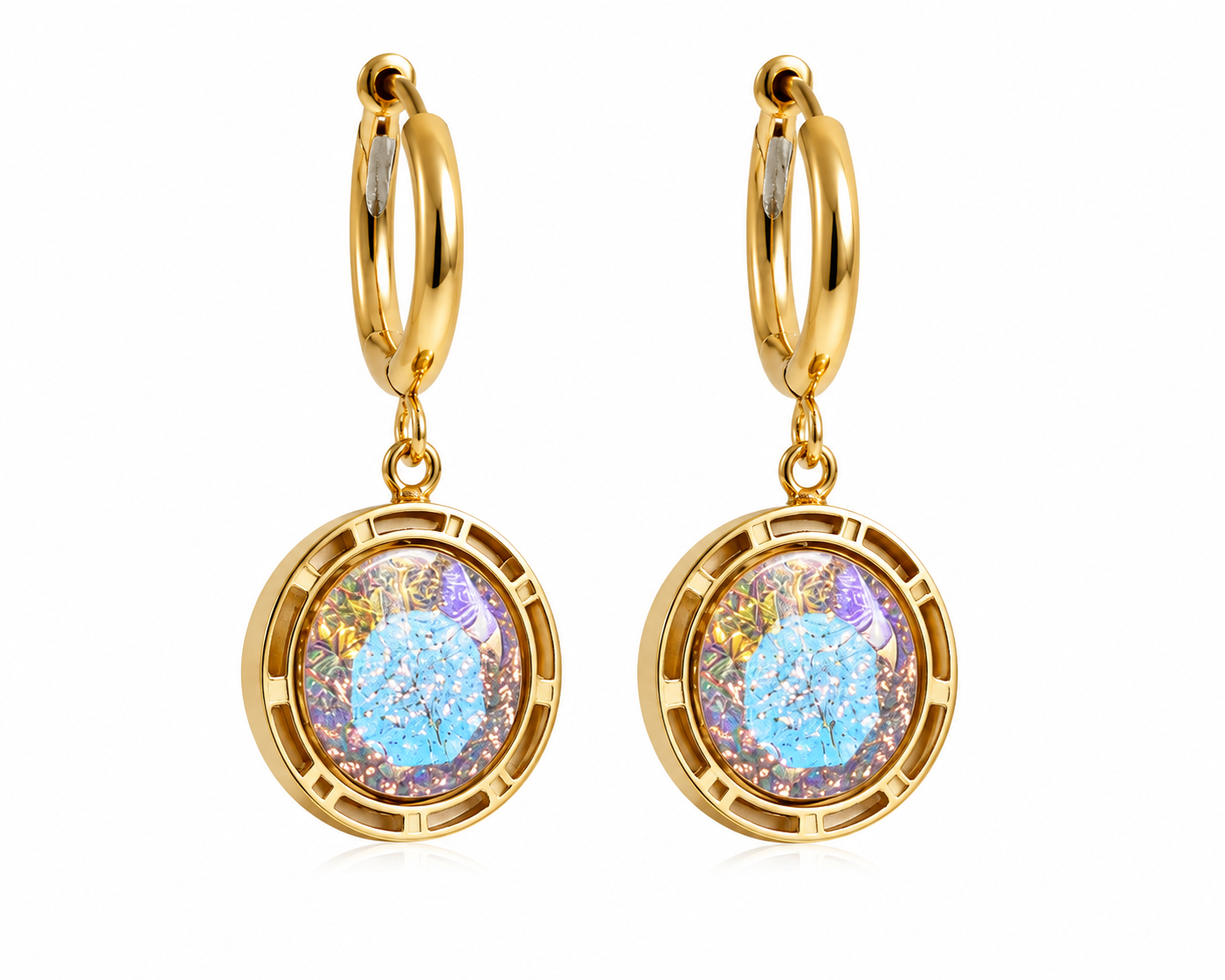 Iridescent Aura Gold Drop Earrings