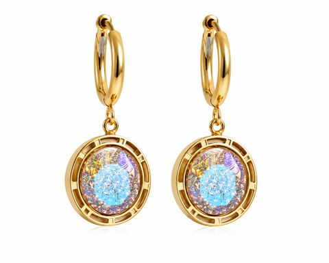 Iridescent Aura Gold Drop Earrings