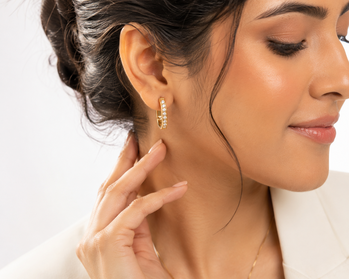 Golden Crystal Huggie Hoop Earrings