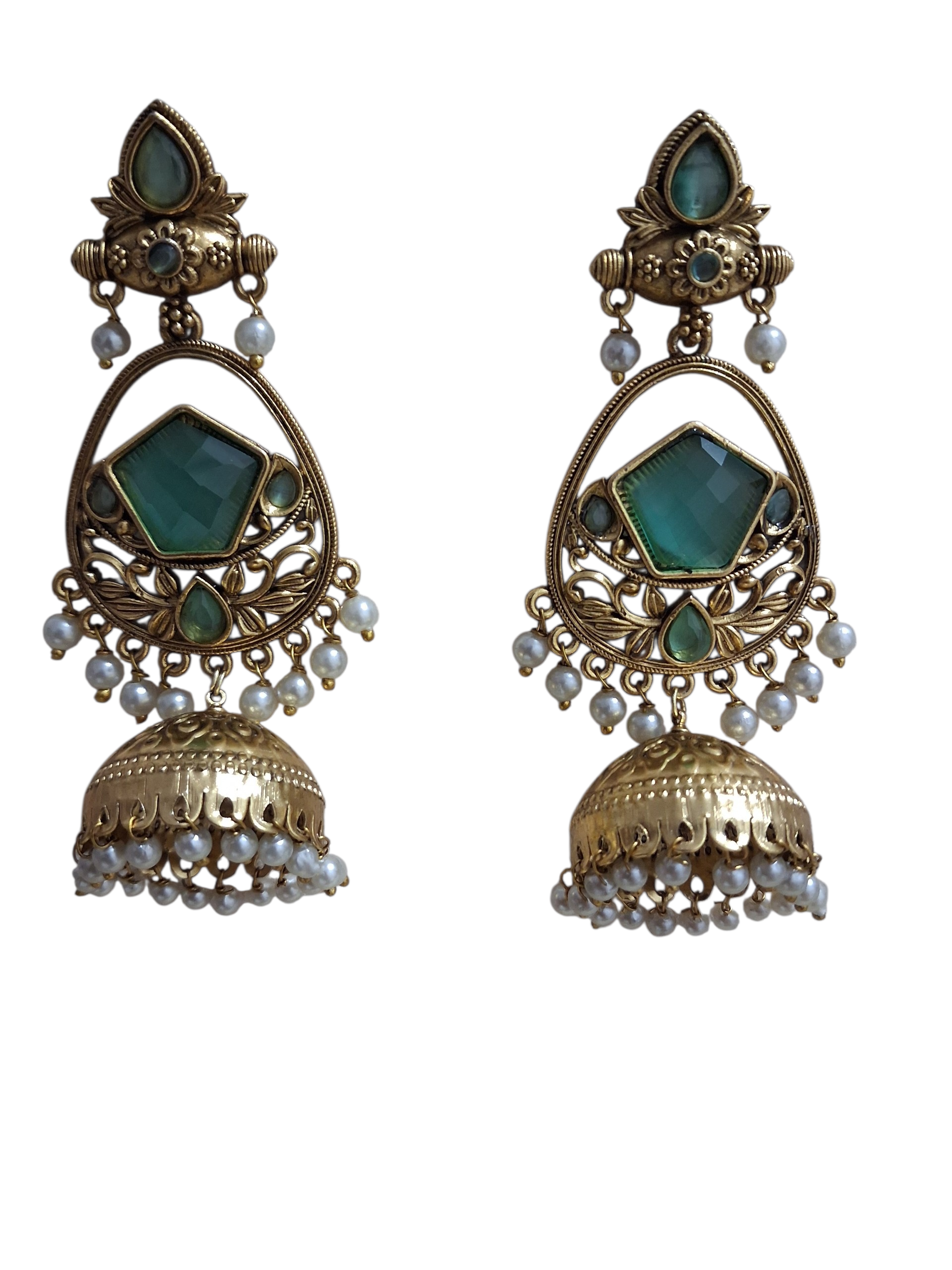 Pastel Mint Green Pastel Stone Antique Jhumkas