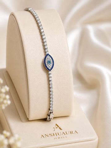 Evil Eye Tennis Bracelet | Silver Finish | Luxury Zircon Crystal Bracelet