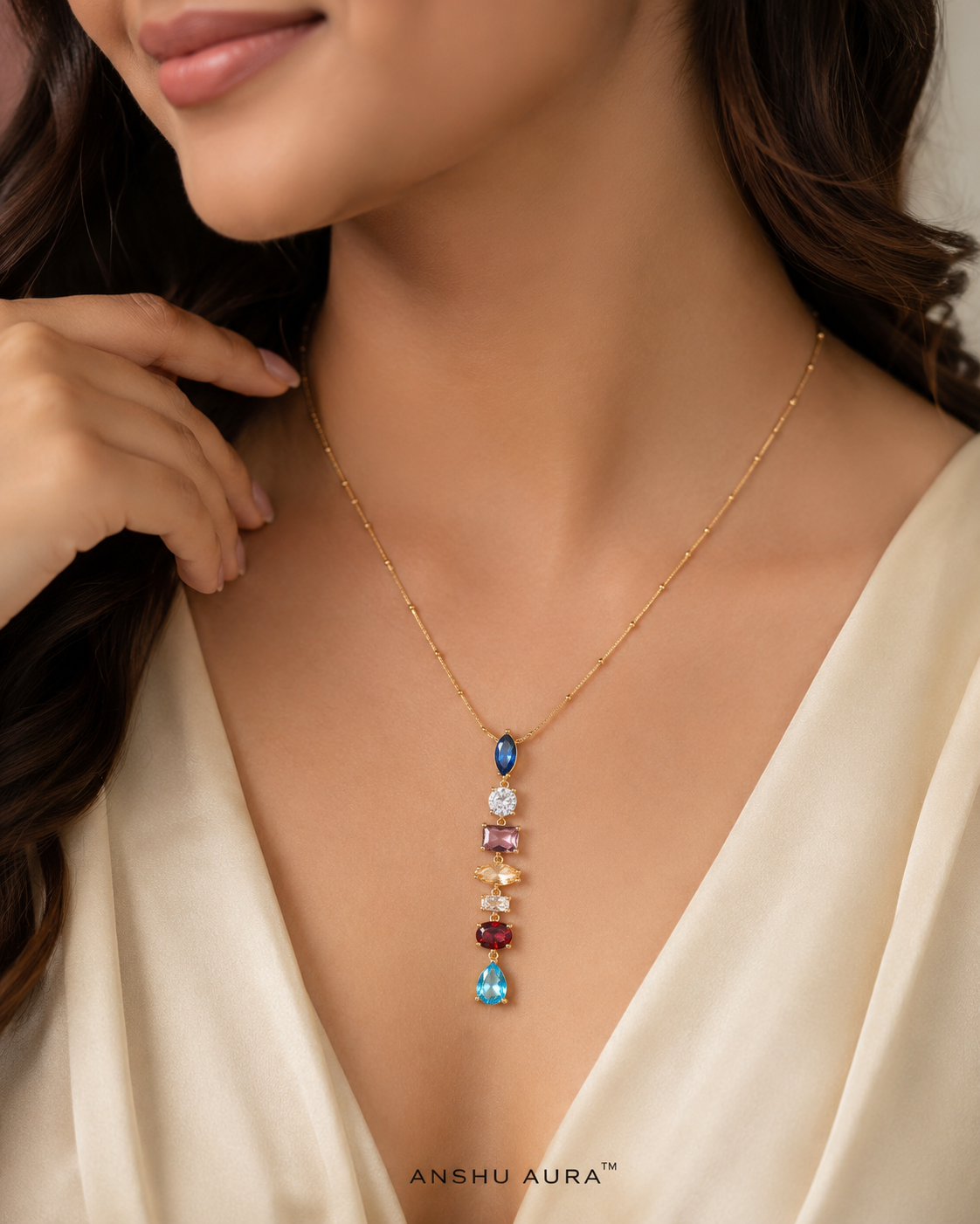 Aurora Multicolour Crystal Drop Necklace