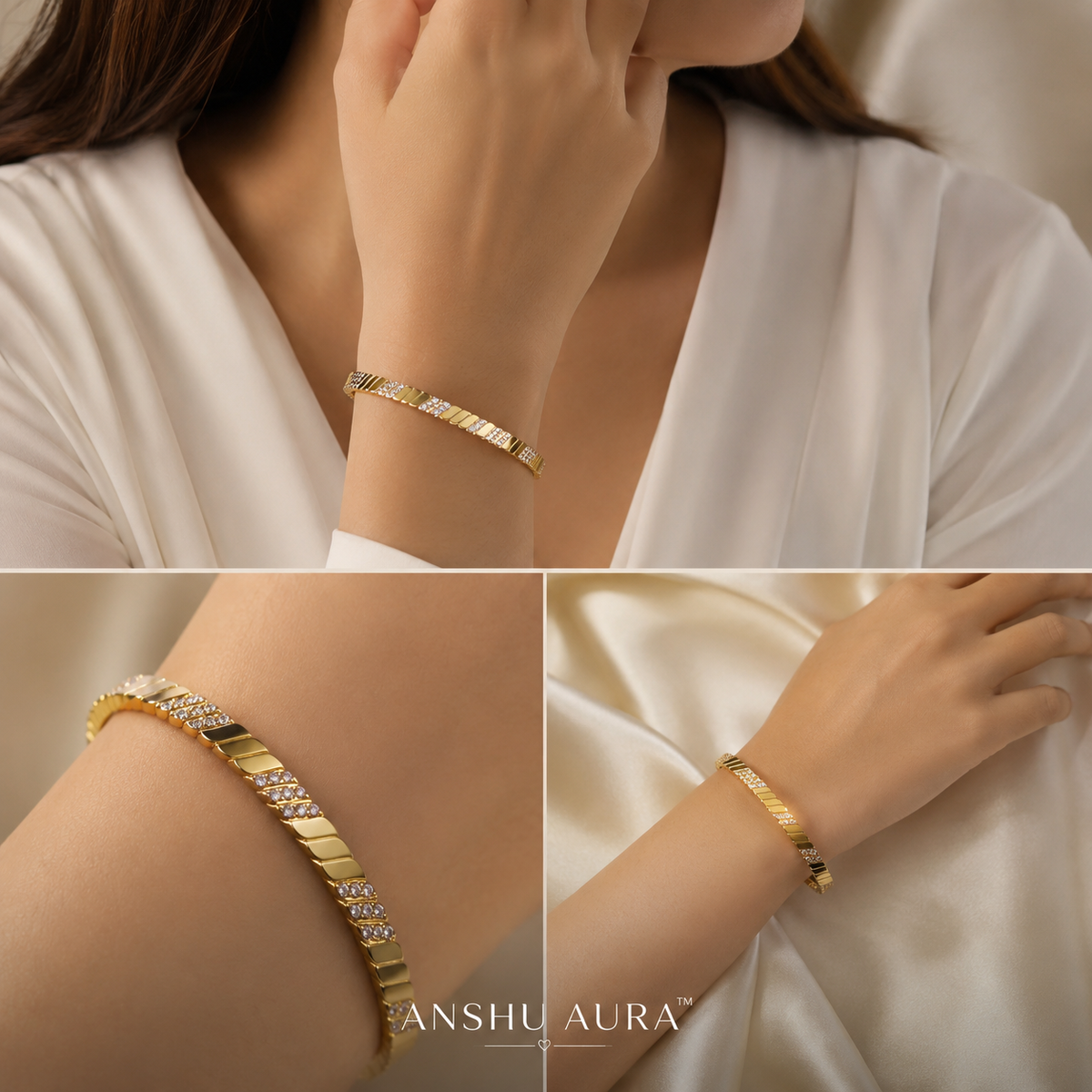 Golden Radiance Crystal Anti-Tarnish Bracelet