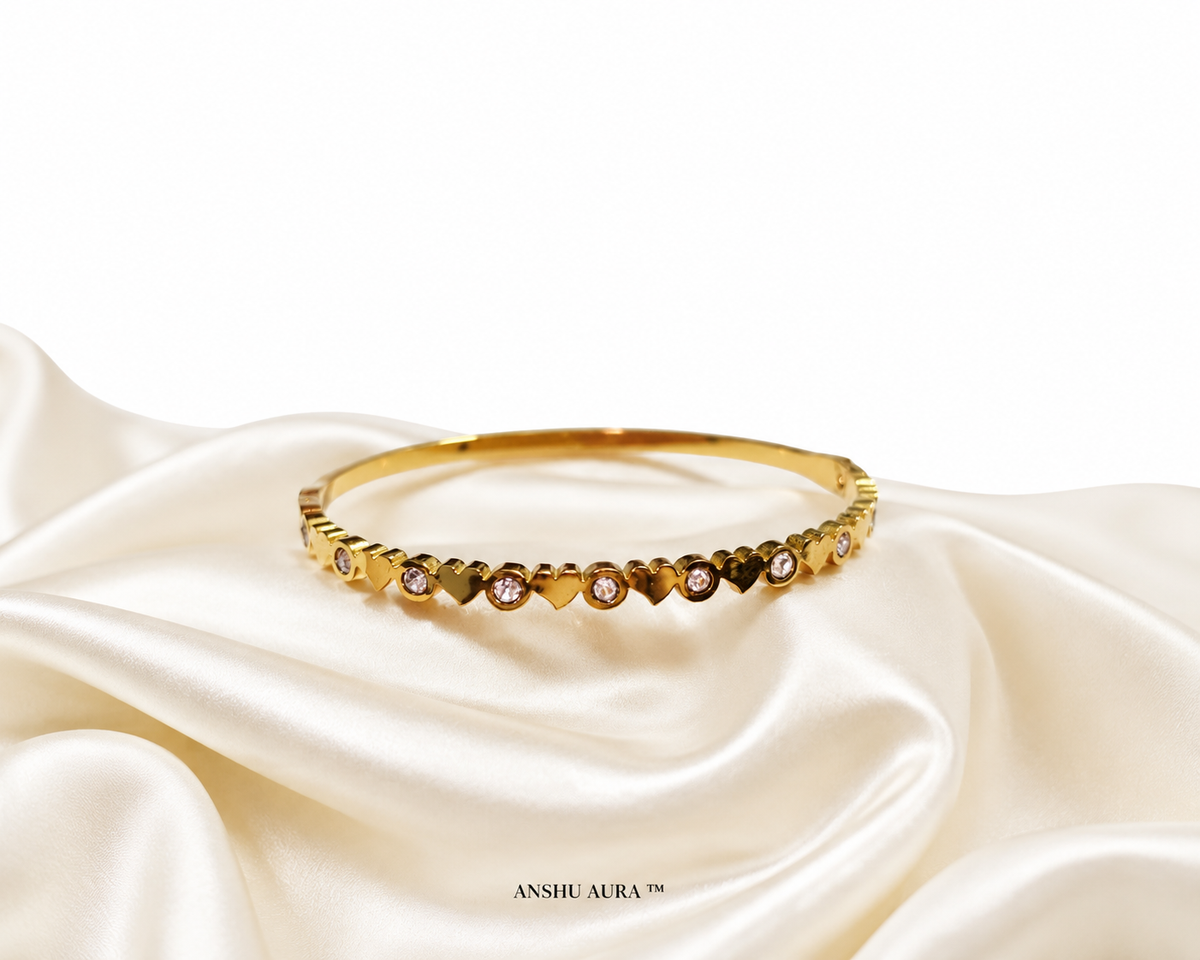 Heart & Sparkle Gold-Tone Bangle