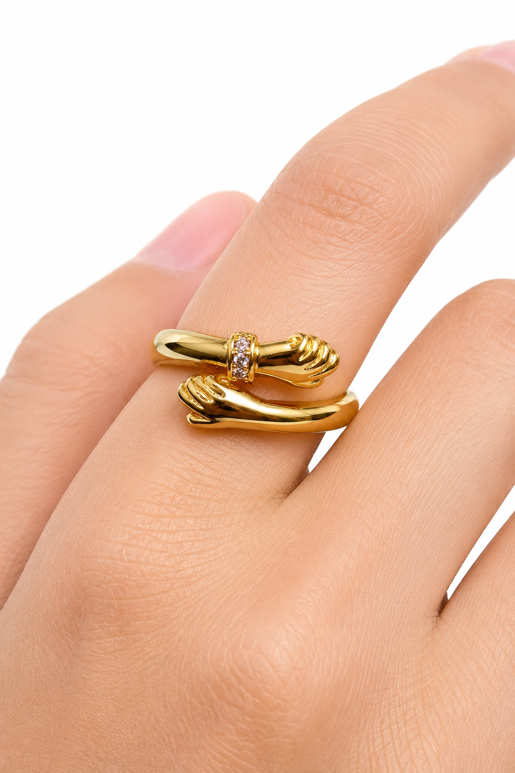 Embrace Hands Gold-Tone Statement Ring