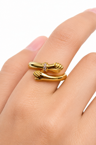 Embrace Hands Gold-Tone Statement Ring