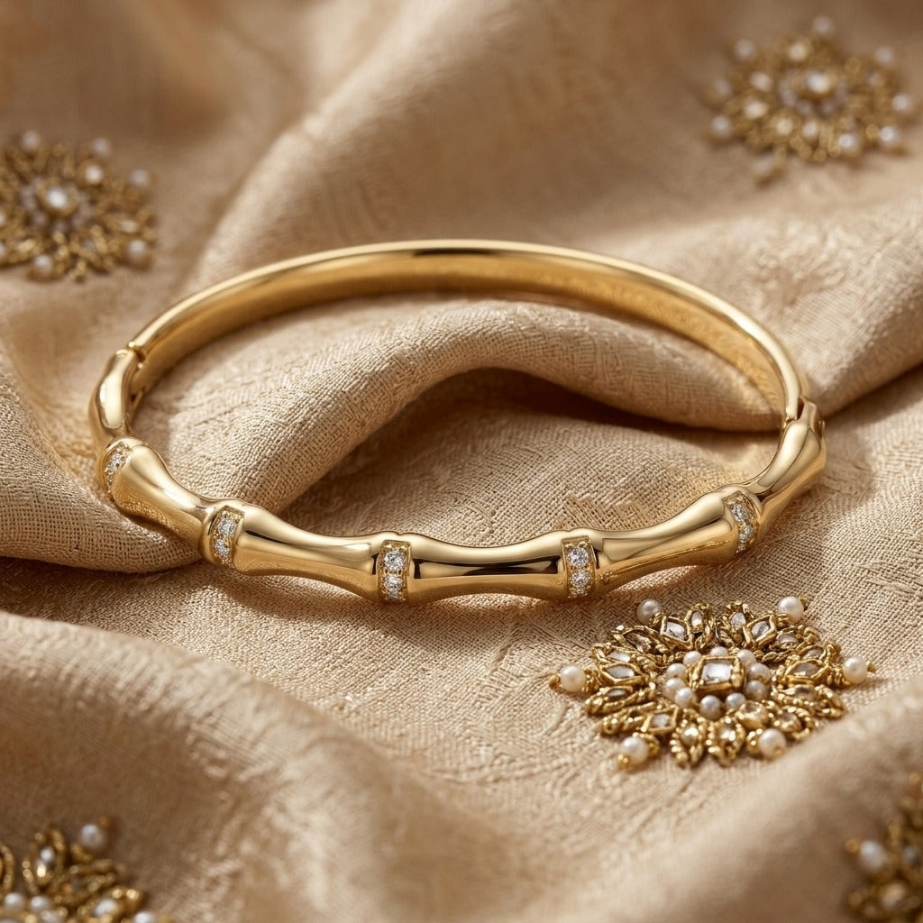 Bamboo Crystal Gold-Tone Kada