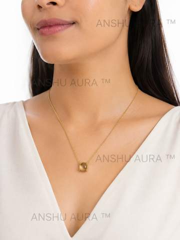 Square Stone Gold Pendant Necklace