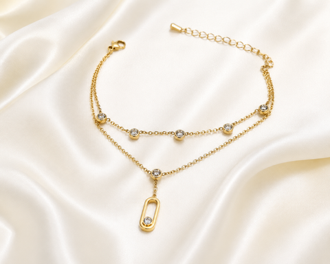 Elegant Double-Layer Gold-Tone Crystal Anklet