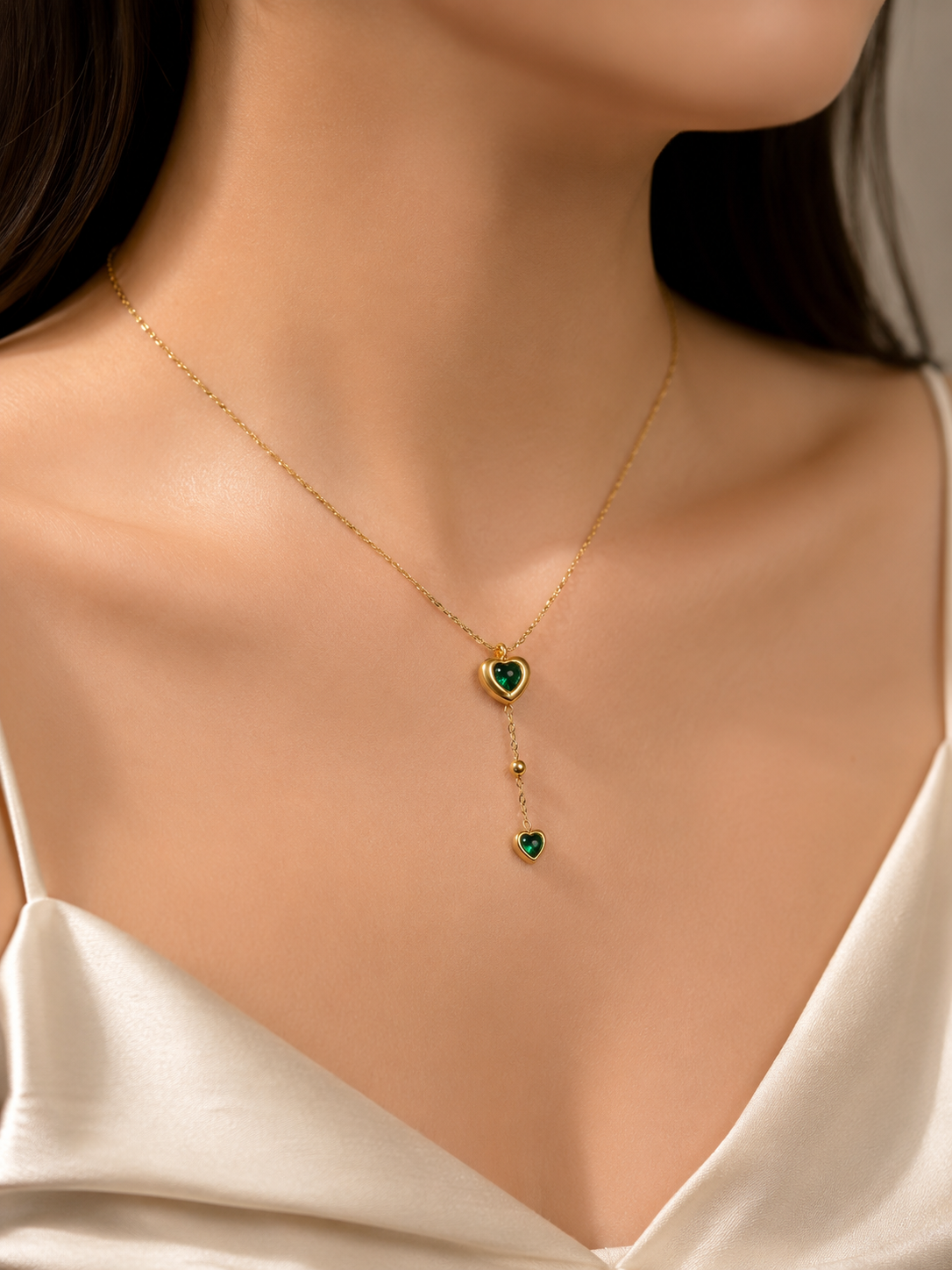 Emerald Heart Drop Necklace