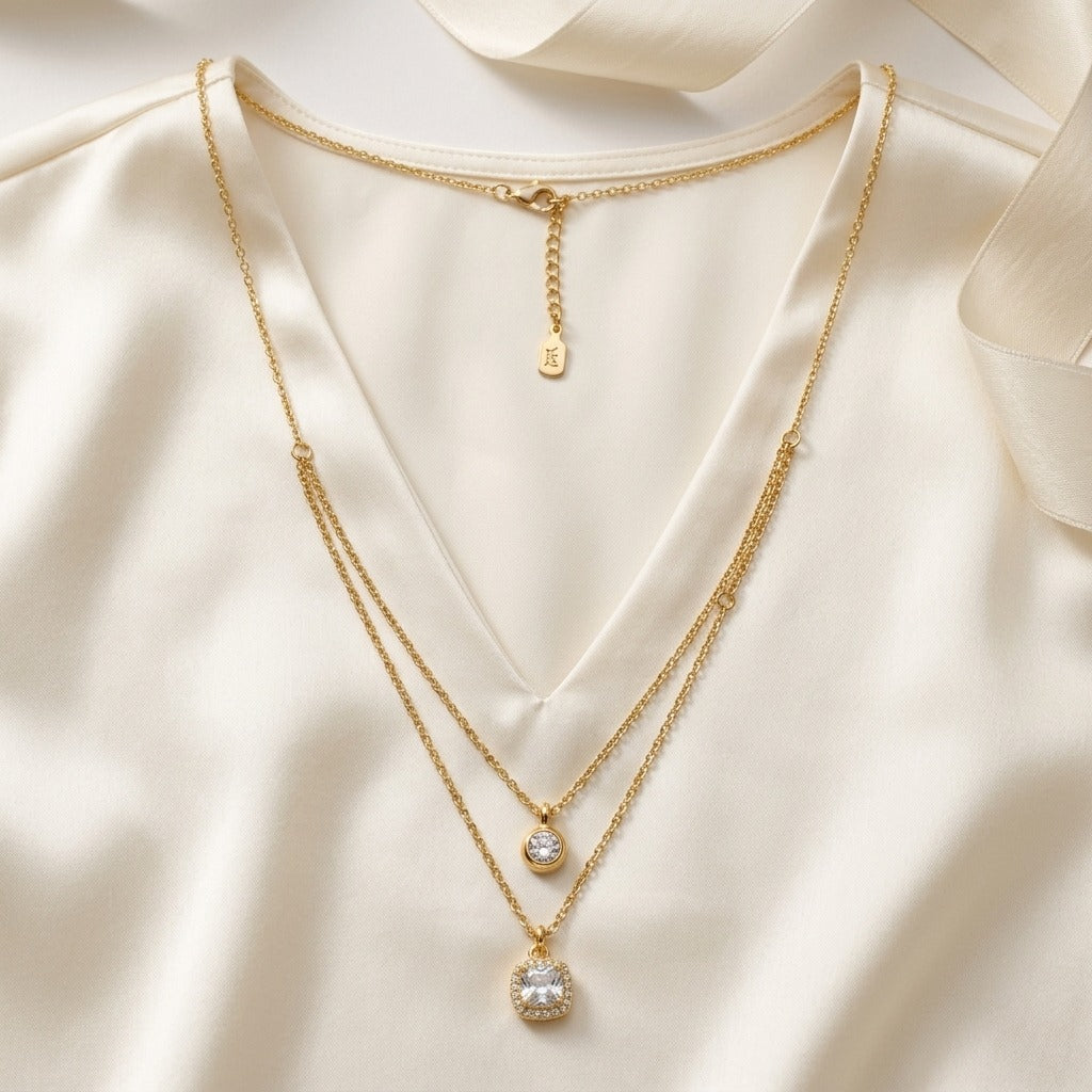 Celeste Double-Layer Crystal Pendant Necklace