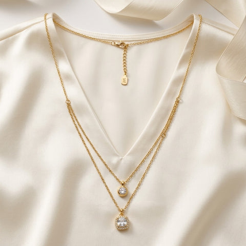 Celeste Double-Layer Crystal Pendant Necklace