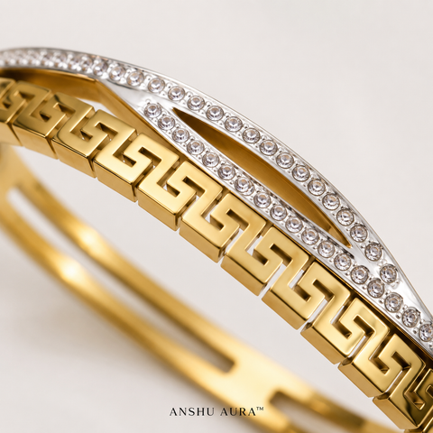 Eternal Grace Crystal Greek Key Gold Bangle