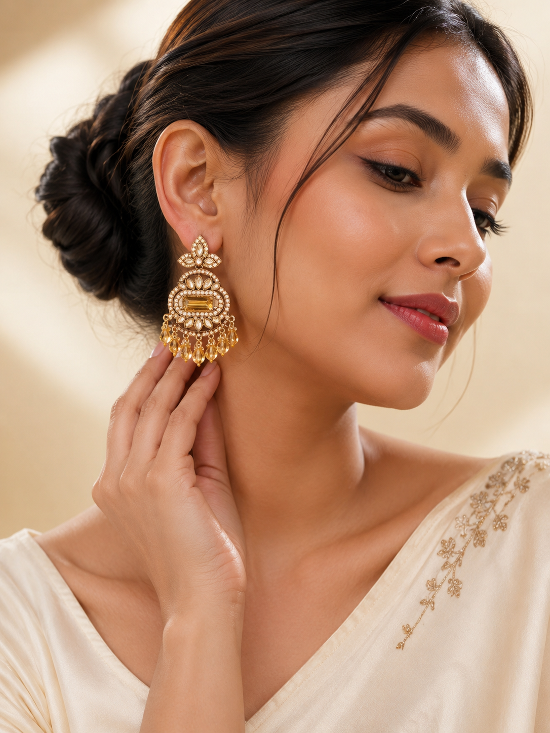Vintage Champagne Crystal Statement Earrings | Premium Party & Wedding Earrings for Women