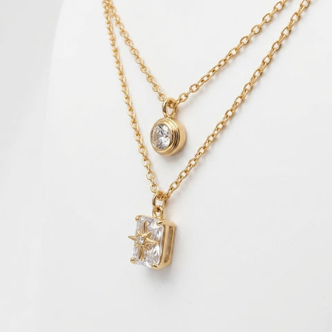 Celestial Glow Double-Layer Crystal Pendant Necklace