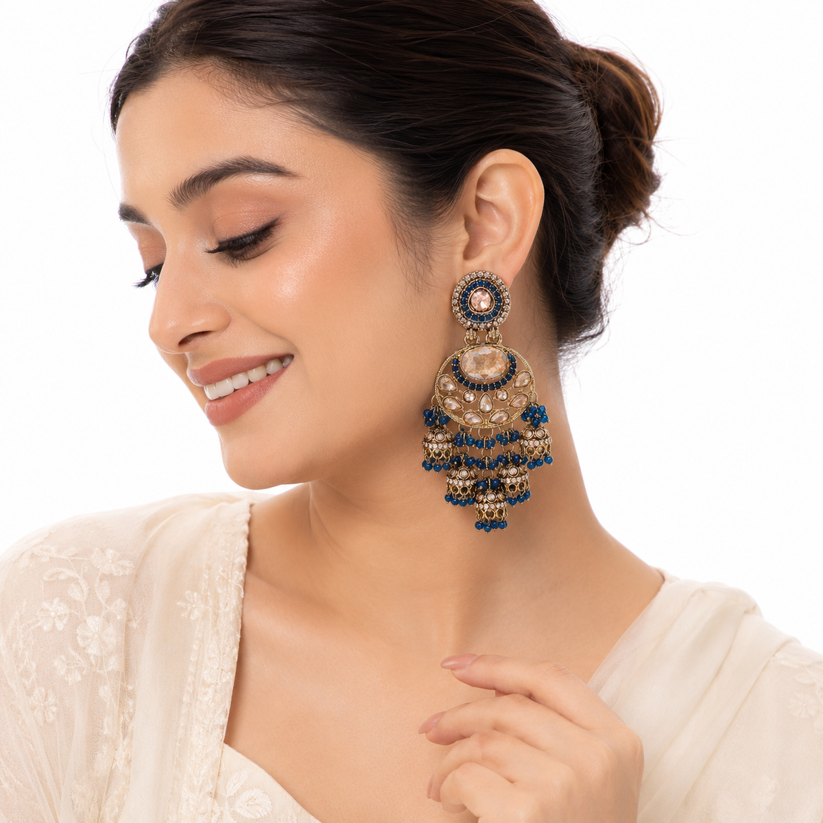 Blue & Gold Royal Jhumka Earrings