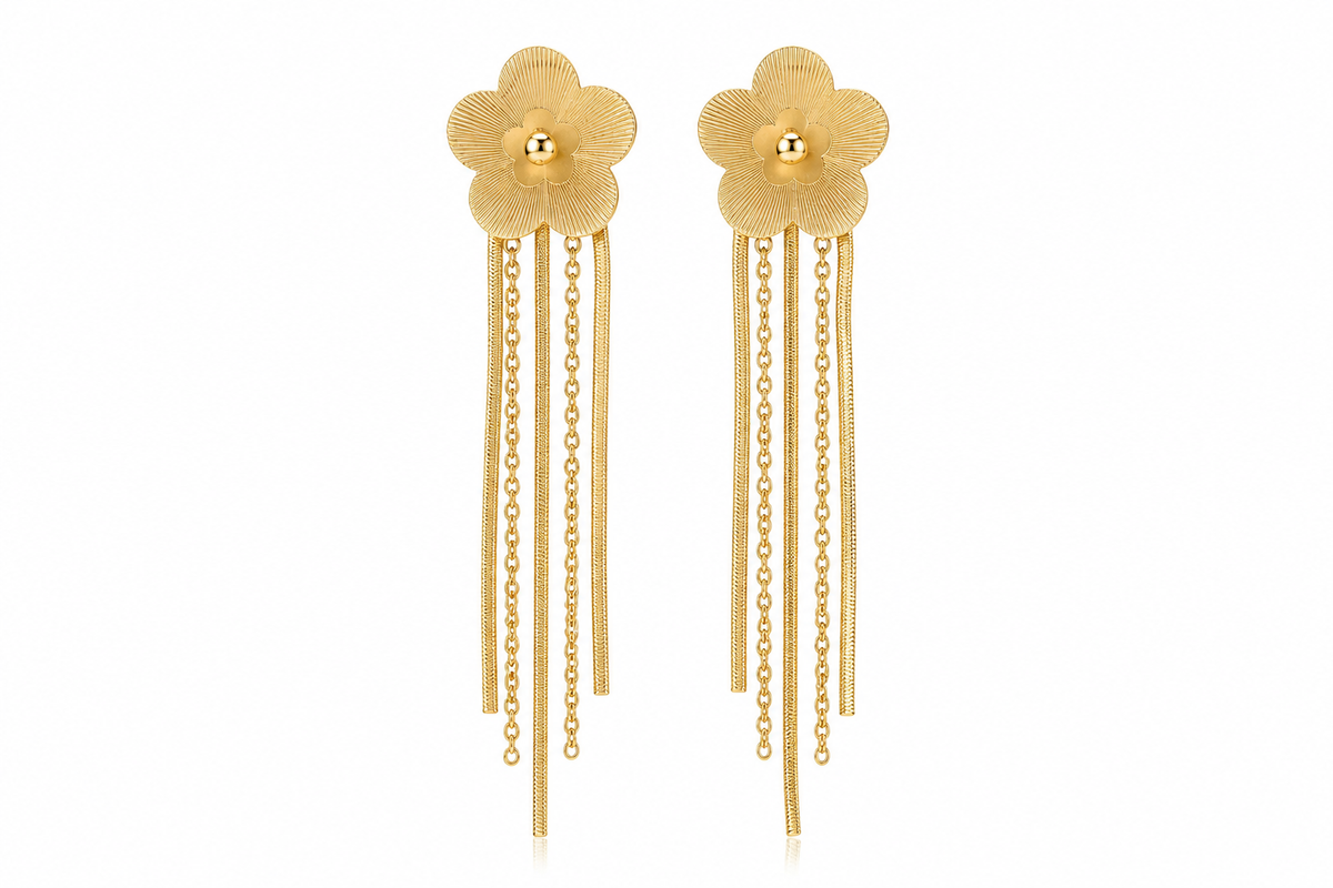 Gold Floral Chain Drop Earrings