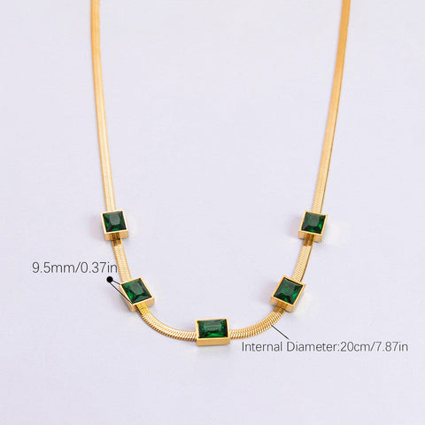 Emerald Elegance Herringbone Choker Necklace - Anti-Tarnish Daily Luxury Wear