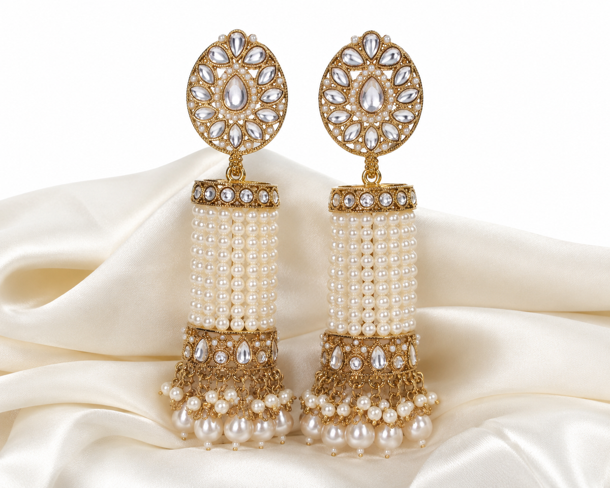Pearl Tassel Jhumka Earrings