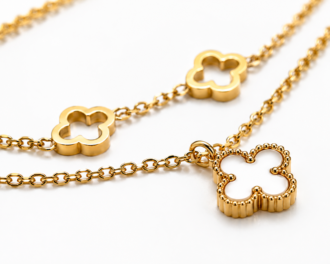 Premium Clover Charm Double-Layer Gold Anklet