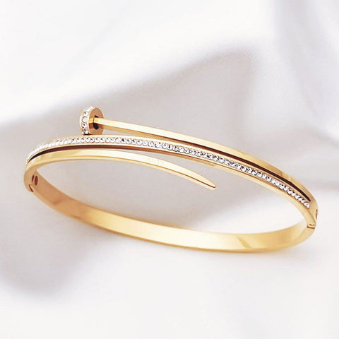 Architectural Glamour: Luxury Nail Pavé Crystal Anti-Tarnish Bangle