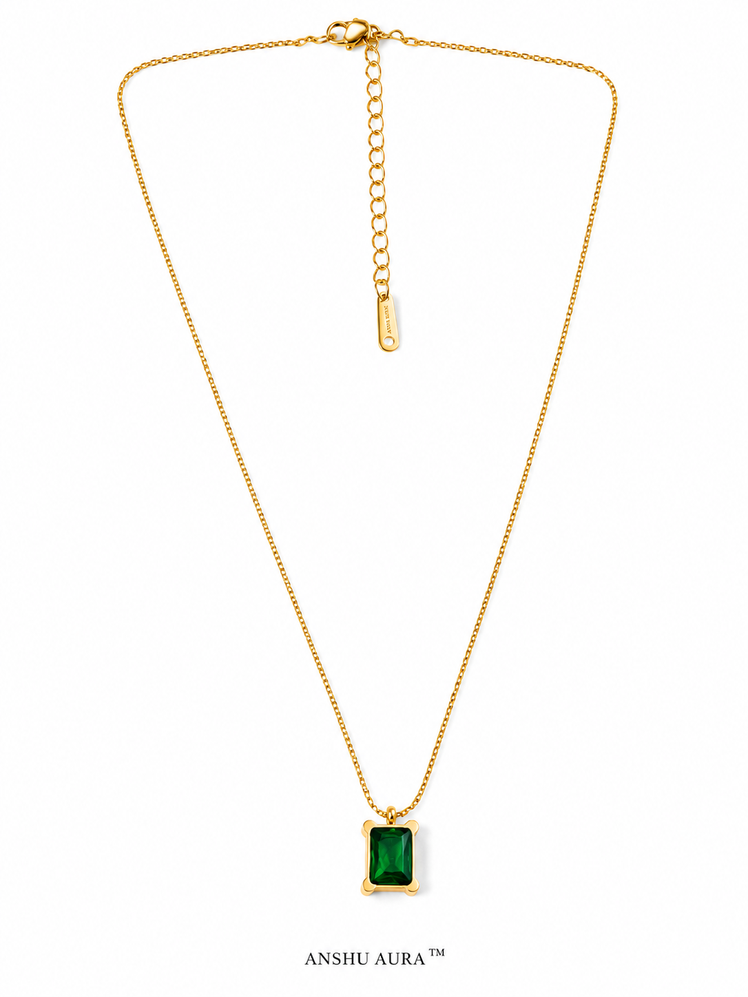 Emerald Green Rectangle Pendant Necklace