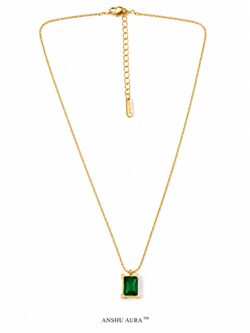 Emerald Green Rectangle Pendant Necklace