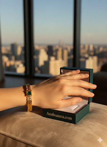 Emerald green gold plated bracelets