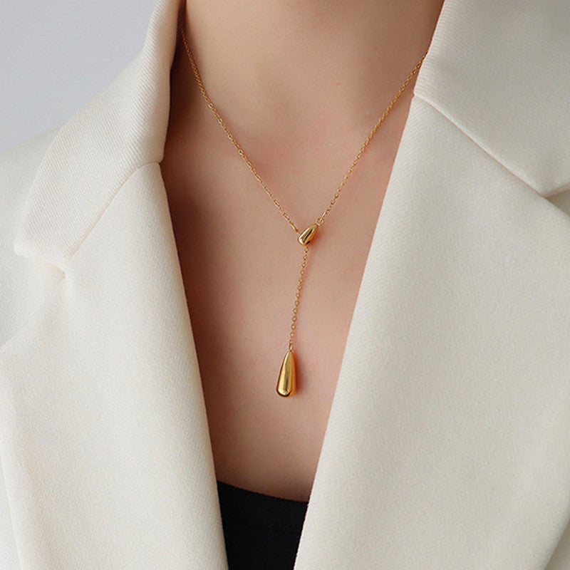 Minimalist Gold Waterdrop Tassel Pendant Necklace – Adjustable Chic Style