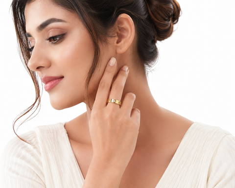 Signature Screw-Detail Gold-Tone Crystal Ring