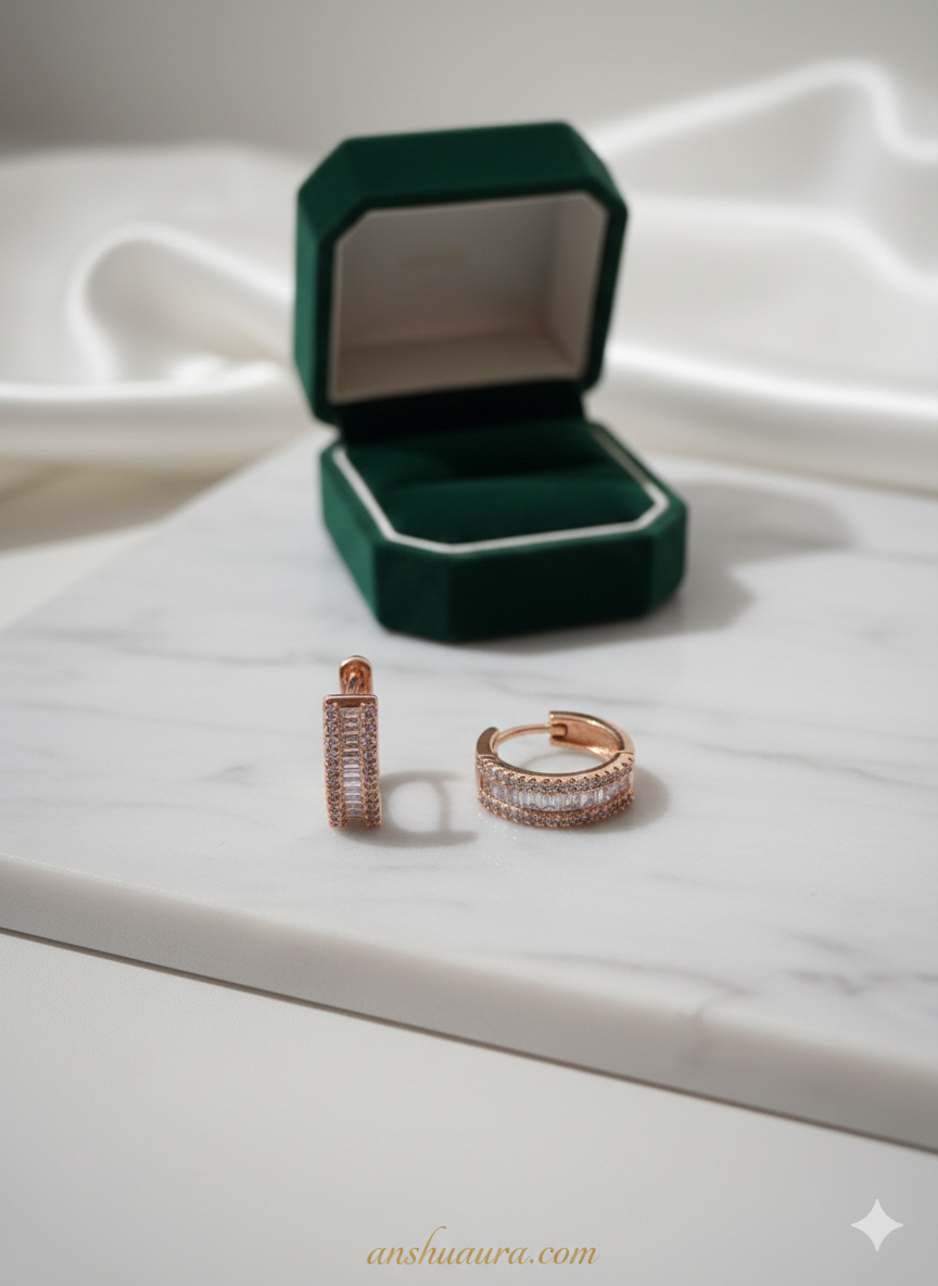 Rose Gold Glamour Crystal-Encru sted Hoop Earrings