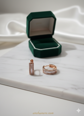 Rose Gold Glamour Crystal-Encru sted Hoop Earrings