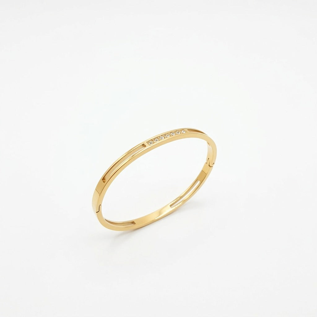 Gold Finish Crystal Open Cuff