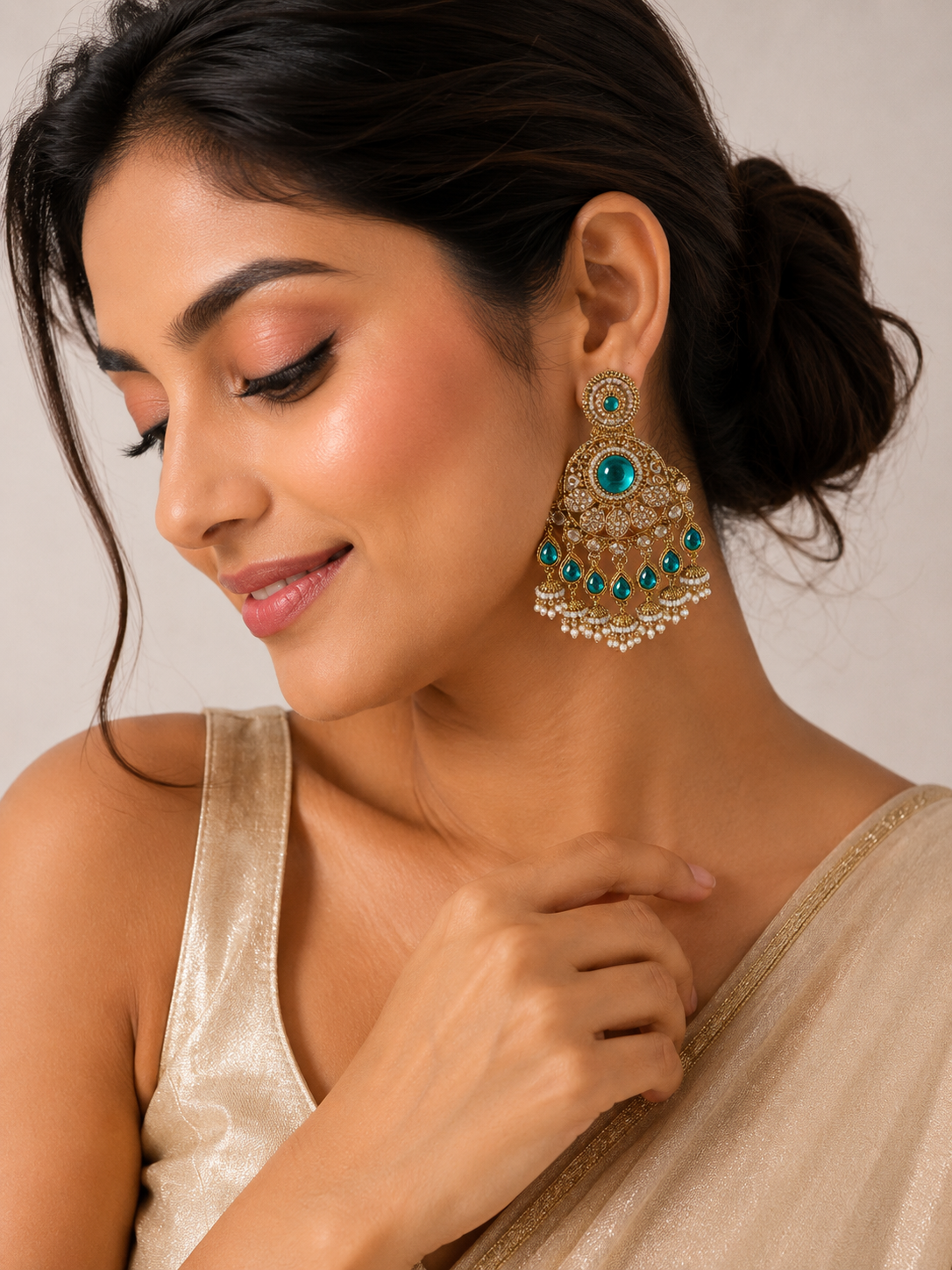 ANSHU AURA Purple Stone Chandbali Earrings – Premium Antique Gold Plated Statement Earrings for Women