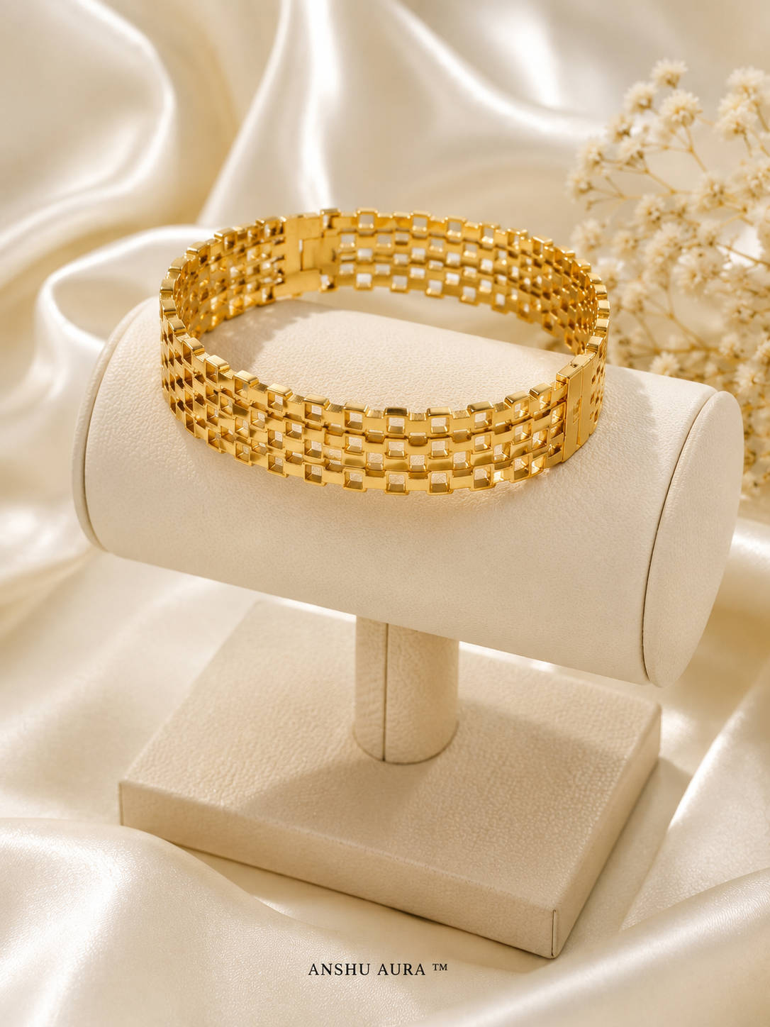 Golden Grid Luxe Bracelet – Anti-Tarnish Statement Bracelet,