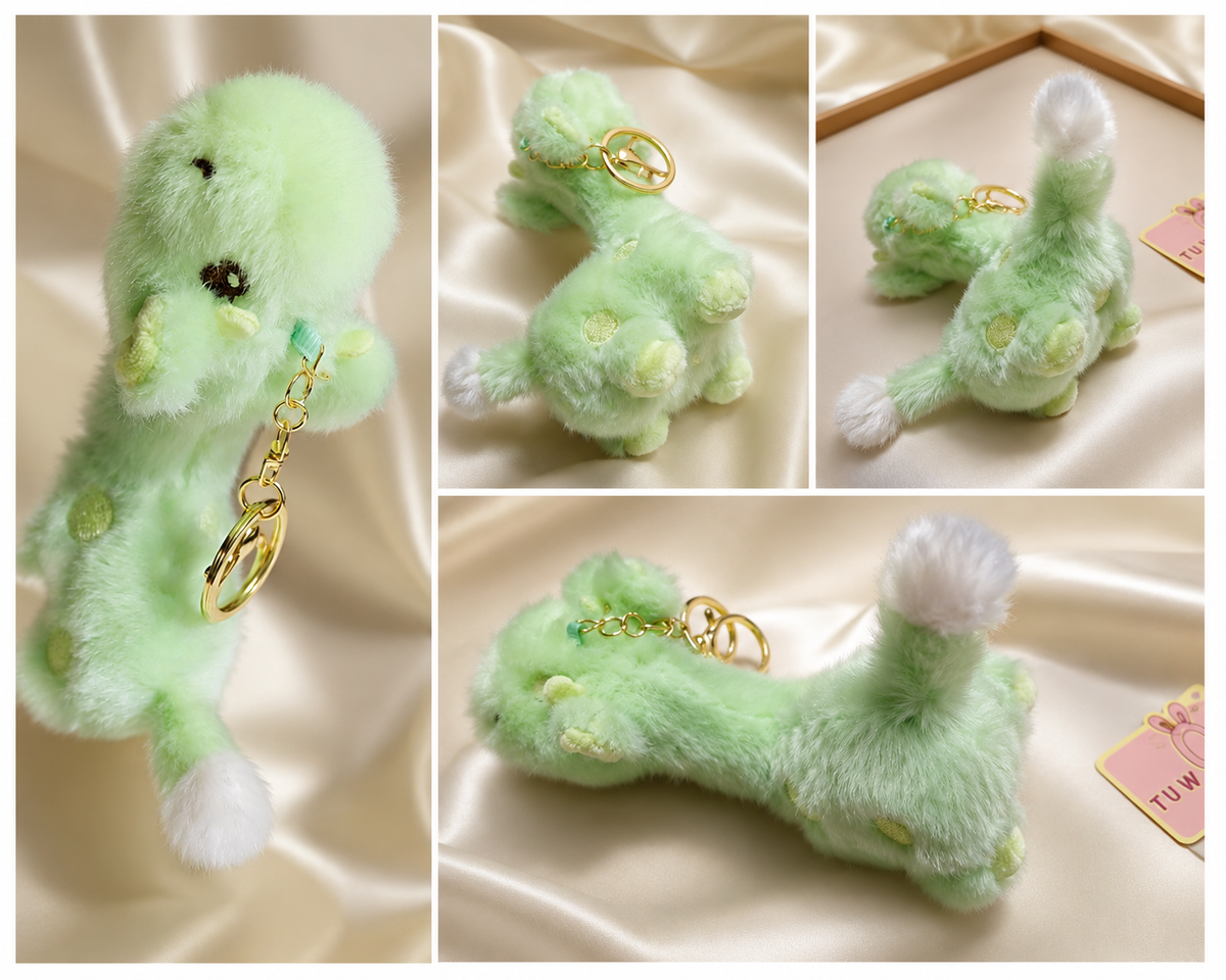 Mint Green Cute Plush Keychain – Soft Fluffy Bag Charm