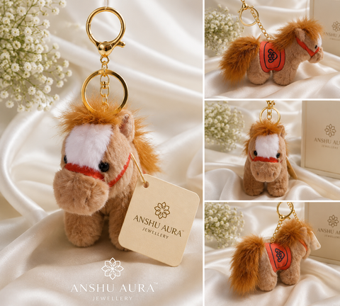 Cute Plush Horse Keychain – Soft Fur Bag Charm
