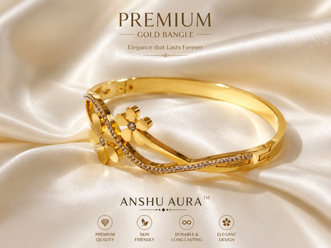 Floral Infinity Crystal Gold Bangle – Anti-Tarnish