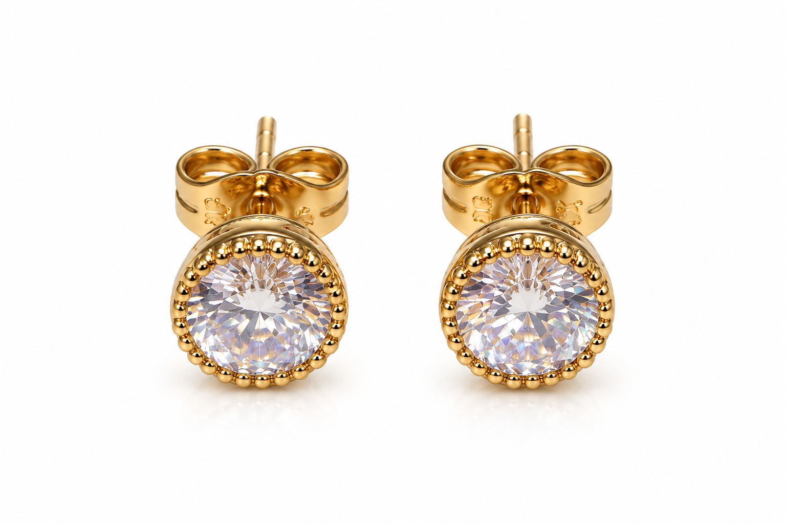 Elegant Round Crystal Gold Stud Earrings