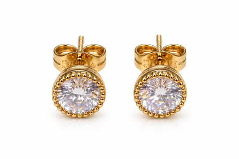Elegant Round Crystal Gold Stud Earrings