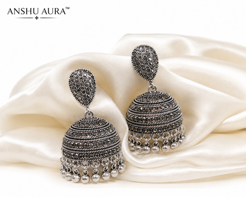Oxidized Silver Jhumka Earrings