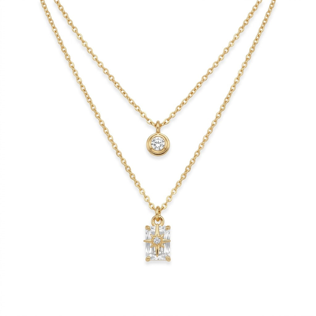 Celestial Glow Double-Layer Crystal Pendant Necklace