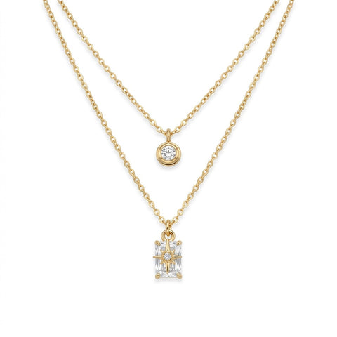 Celestial Glow Double-Layer Crystal Pendant Necklace