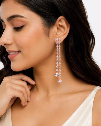 Rose Gold Crystal Tassel Earrings