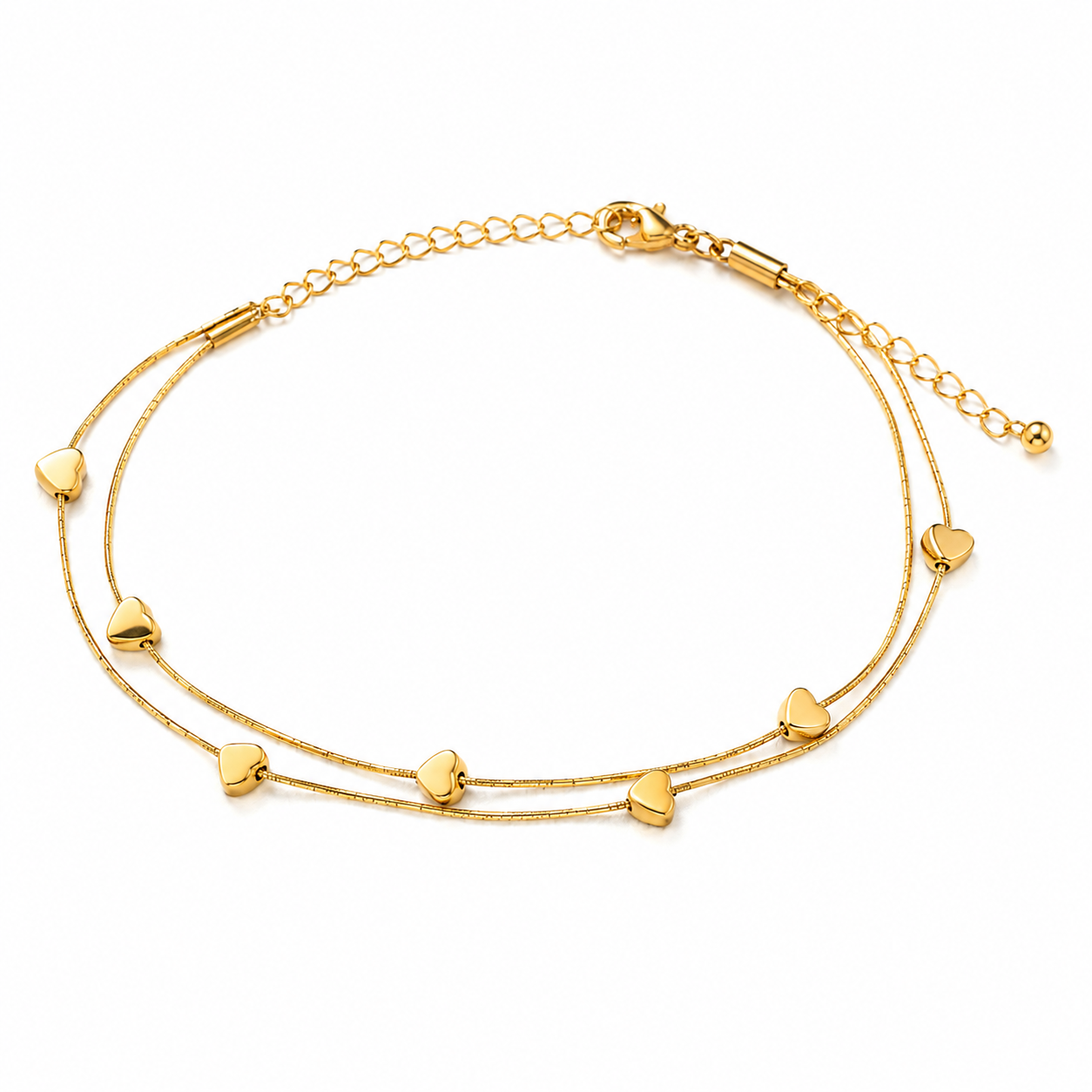 Heart Charm Double-Layer Anklet