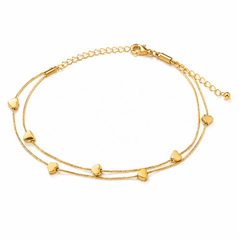 Heart Charm Double-Layer Anklet
