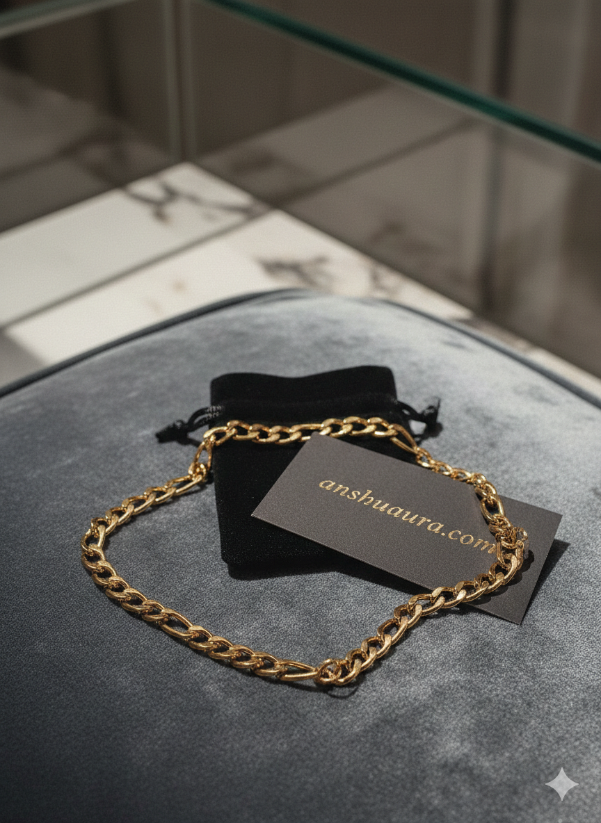 Anshuaura™ Signature 18K Gold-Plated Figaro Chain – Premium Luxury Edition